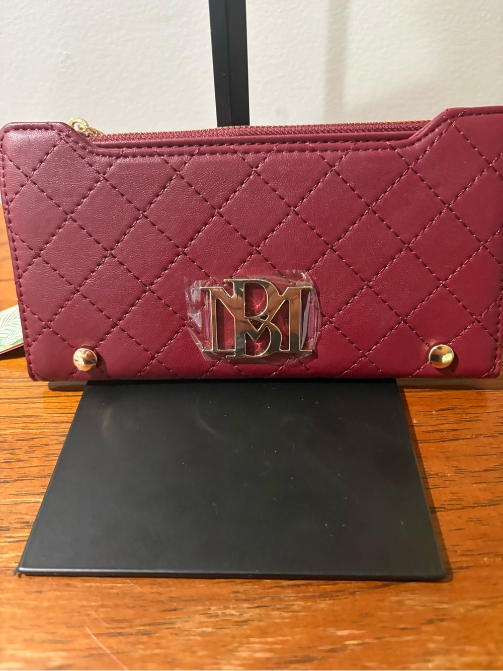 Badgley Mischka Quilted Burgundy Wallet with Gold Hardware